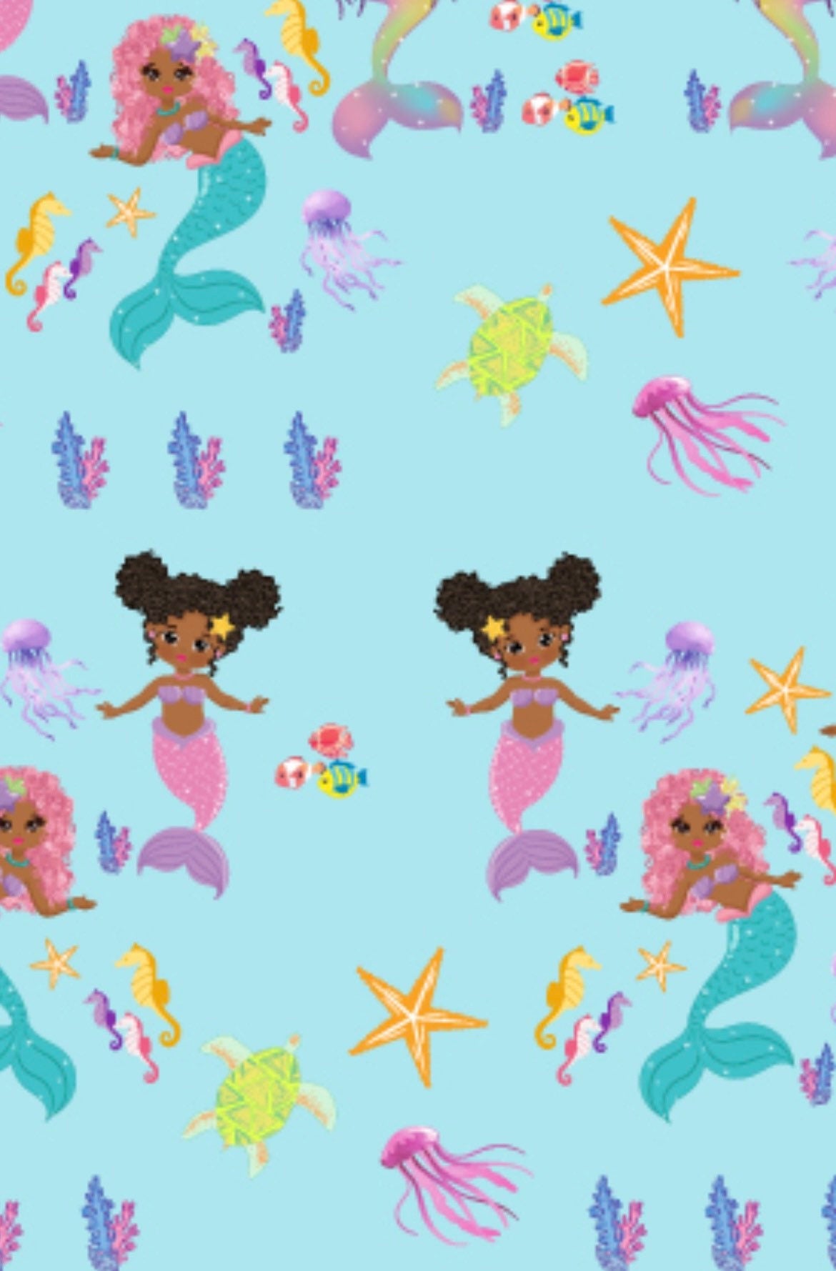 2 sheets of Cute African American/Black Mermaids undersea Wrapping Paper/Gift Wrap