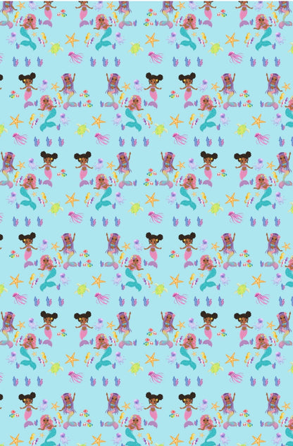 2 sheets of Cute African American/Black Mermaids undersea Wrapping Paper/Gift Wrap