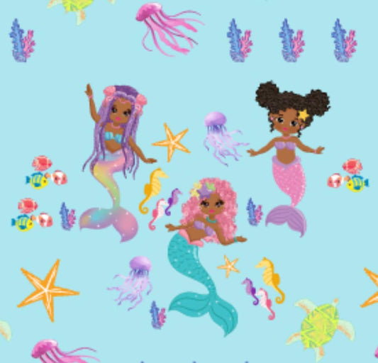2 sheets of Cute African American/Black Mermaids undersea Wrapping Paper/Gift Wrap