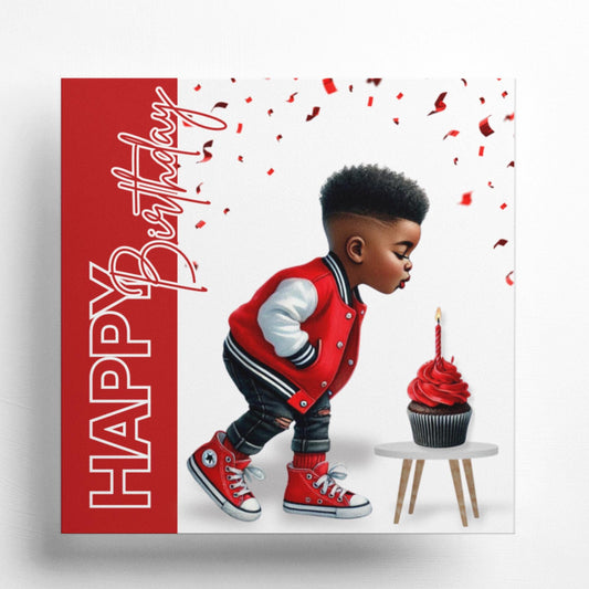Happy Birthday Card - Boy in Red, Cute Birthday Wishes, Kids Greeting Card, Fun & Colourful Design for Special Day