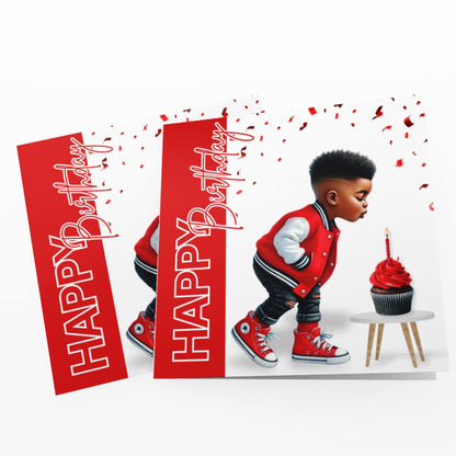 Happy Birthday Card - Boy in Red, Cute Birthday Wishes, Kids Greeting Card, Fun & Colourful Design for Special Day