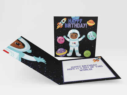 African American Astro Boy Birthday Card | Cute & Fun Greeting Card for Kids